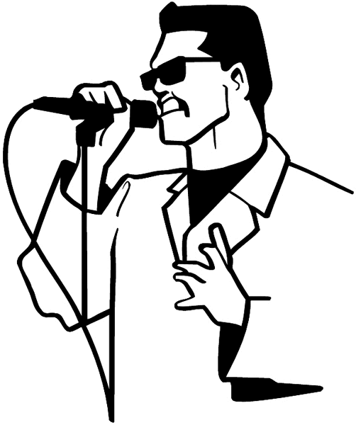 Male singer with dark glasses and microphone vinyl sticker. Customize on line. Music 061-0366
